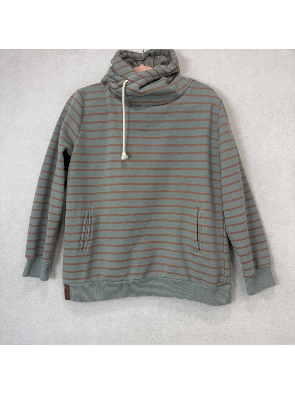 Ampersand Avenue Shirt Womens XXL Green Stripe Cowl Neck Hooded Long Sleeve